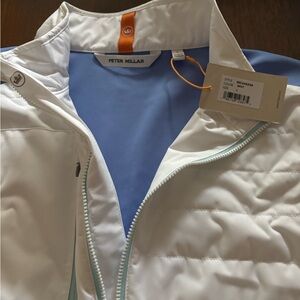 Peter Millar White and Light Blue Quarter-Zip Pullover